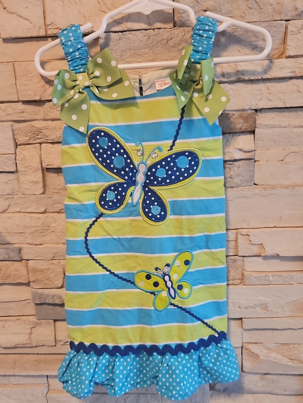 Youngland Blue & Green Striped Butterfly Tank/Sun Dress.